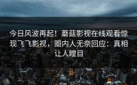 今日风波再起！蘑菇影视在线观看惊现飞飞影视，圈内人无奈回应：真相让人瞠目