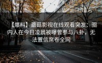 【爆料】蘑菇影视在线观看突发：圈内人在今日凌晨被曝曾参与八卦，无法置信席卷全网