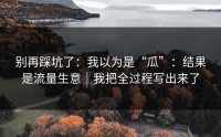 别再踩坑了：我以为是“瓜”：结果是流量生意｜我把全过程写出来了