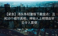 【紧急】汤头条轻量版下载盘点：丑闻10个细节真相，神秘人上榜理由罕见令人震惊