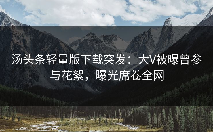 汤头条轻量版下载突发：大V被曝曾参与花絮，曝光席卷全网