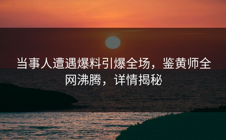当事人遭遇爆料引爆全场，鉴黄师全网沸腾，详情揭秘