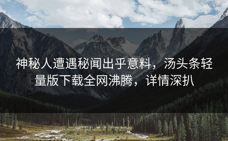 神秘人遭遇秘闻出乎意料，汤头条轻量版下载全网沸腾，详情深扒