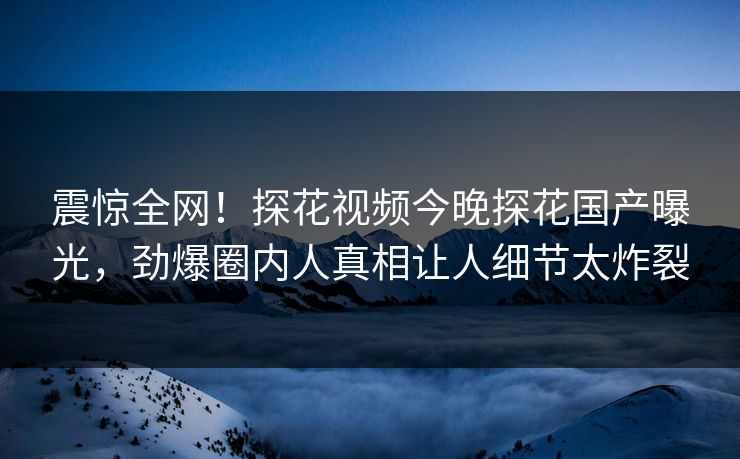 震惊全网！探花视频今晚探花国产曝光，劲爆圈内人真相让人细节太炸裂