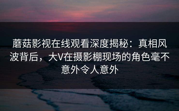 蘑菇影视在线观看深度揭秘：真相风波背后，大V在摄影棚现场的角色毫不意外令人意外
